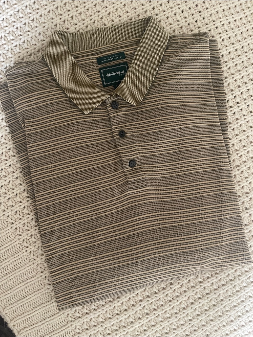 Bolle Cotton Golf Polo regular fit short sleeve Tan and Brown Stripes Size L